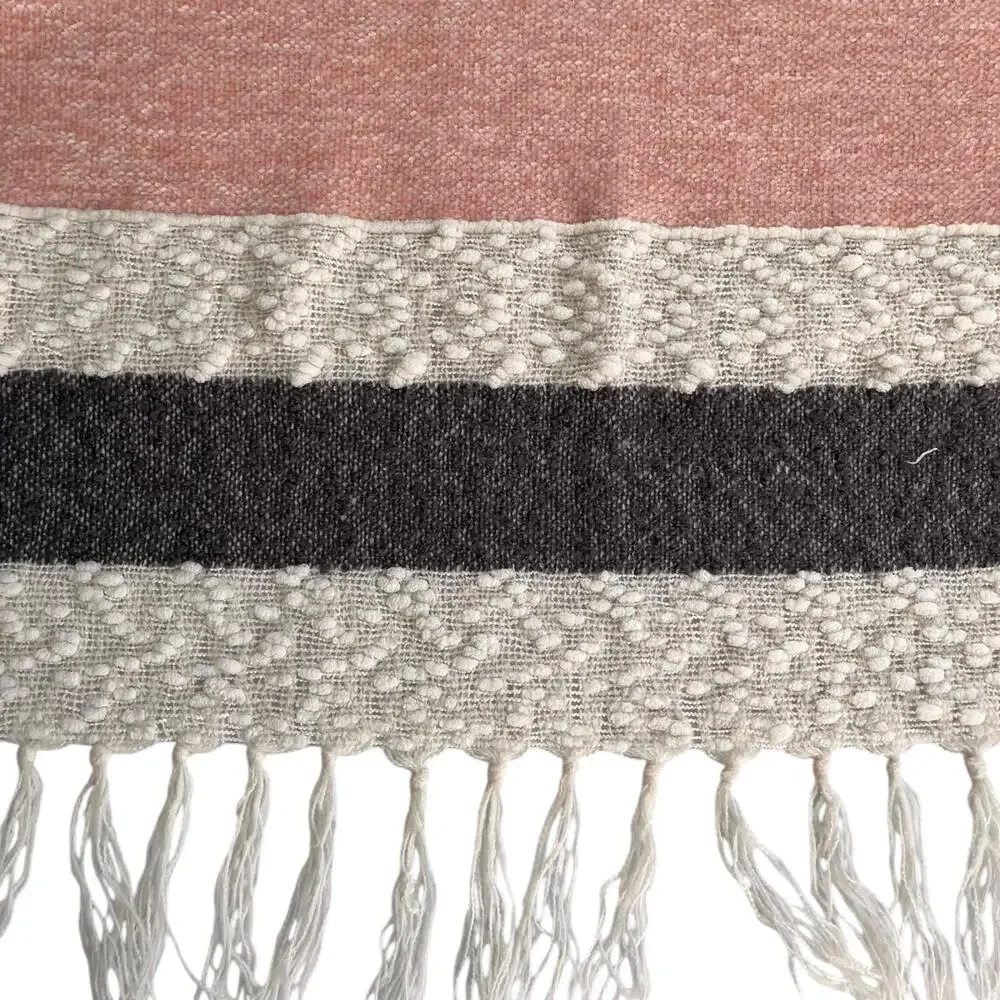 Lot of 2 Shabby Chic Runner and Blanket Pink Black Stripes Boho Farmhouse